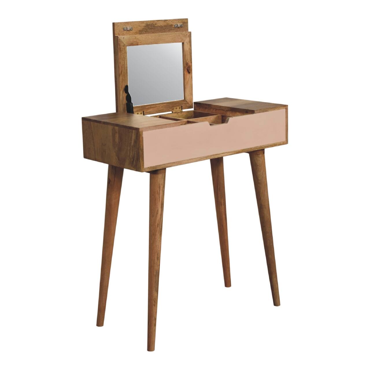 Alt View 1. Artisan Furniture - Artisan Furniture Solid Wood Mini Pink Dressing Table, 4 Storage Compartments with Mirror - oak-ish.