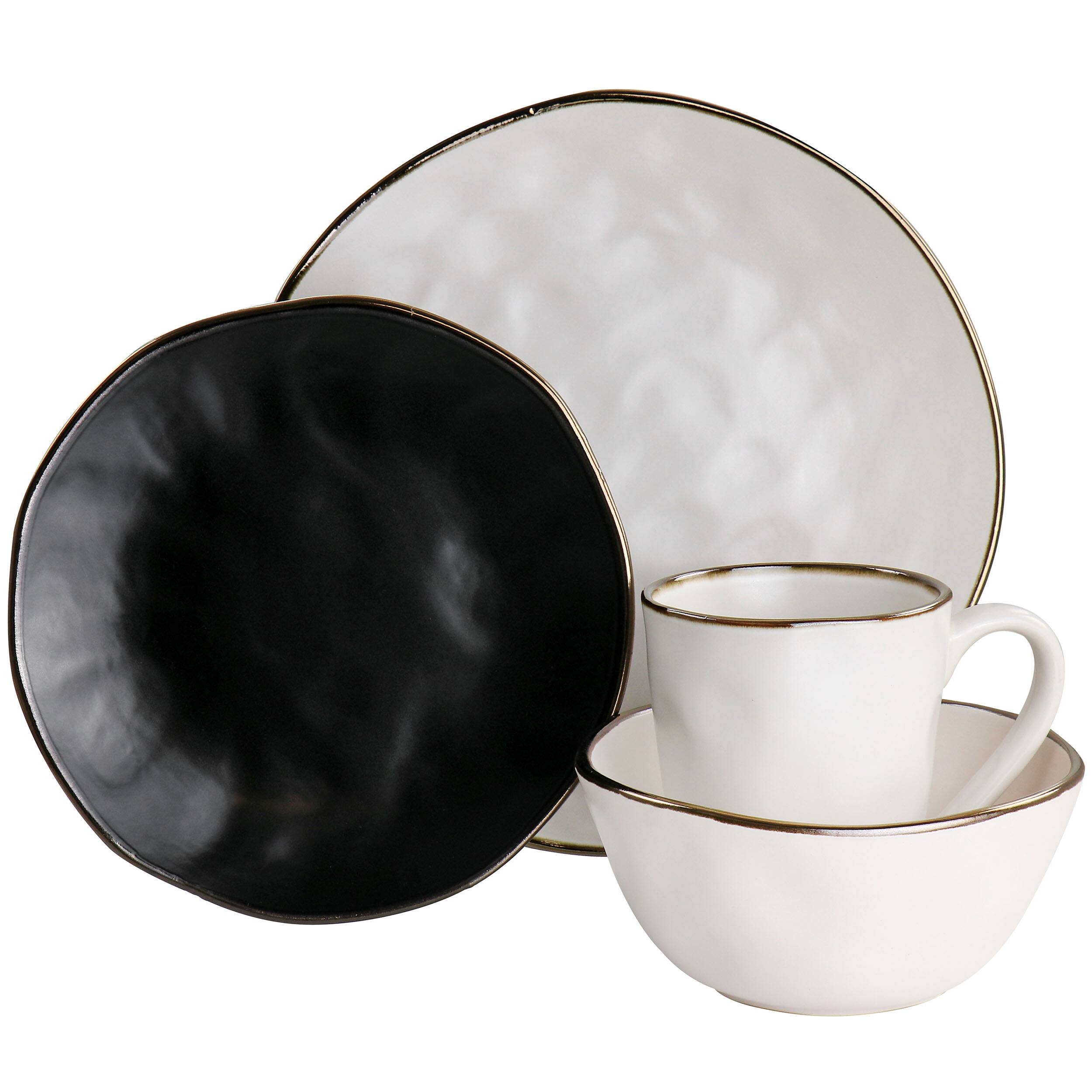 Alt View 1. Elama - Elama Roman 16 Piece Stoneware Dinnerware Set in Assorted Matte with Gold Rim - Assorted with Gold.