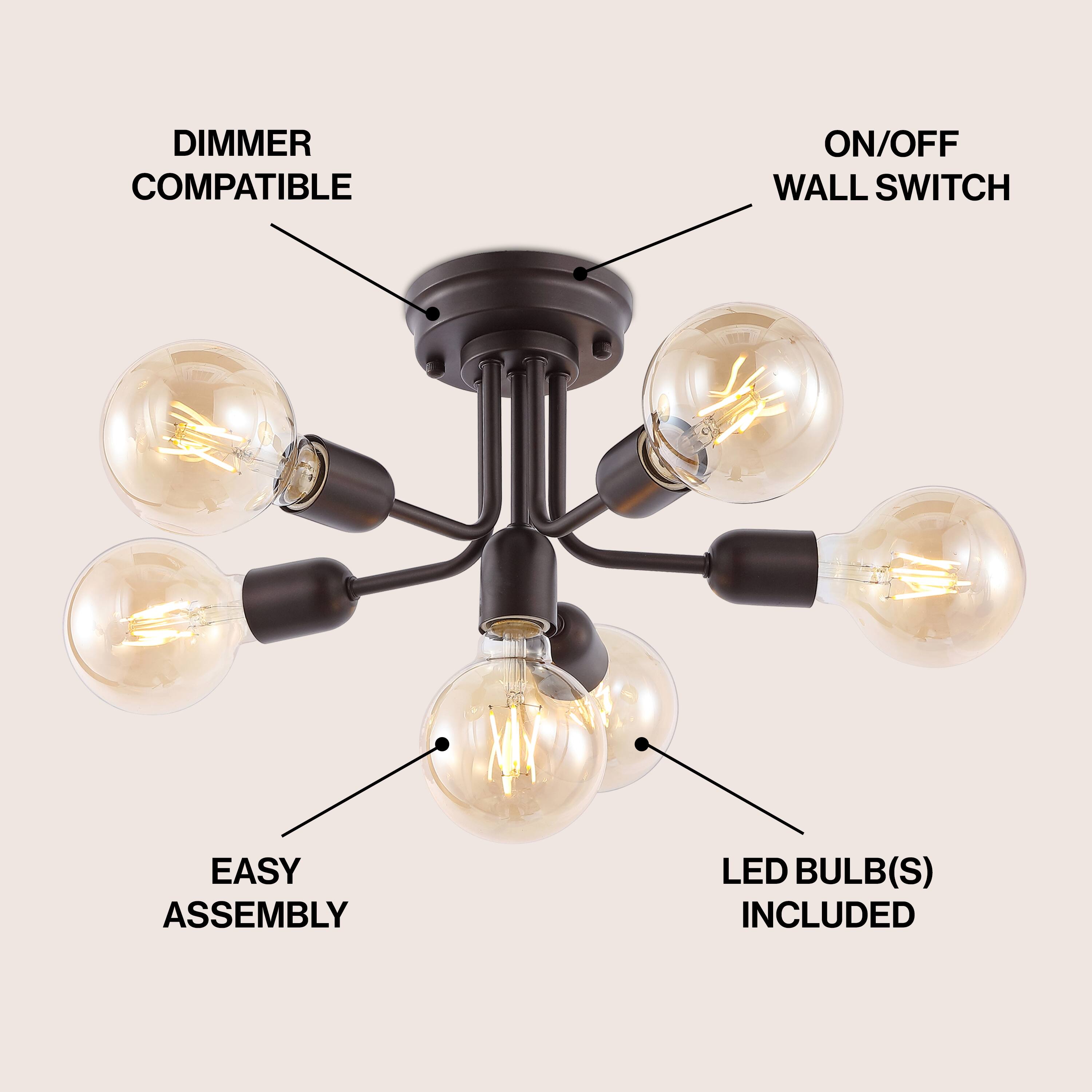Jonathan Y Marcel 20" 6 Light Globe Farmhouse Modern Iron Bistro LED ...