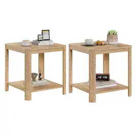 Loheer - End Tables Set of 2 Square Nightstand Boho Side Table - Oak