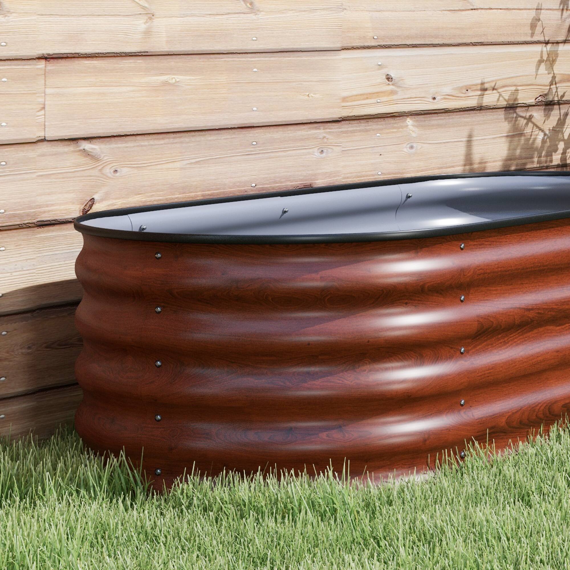 Alt View 7. Outsunny - 5' x 2' x 1.4' Galvanized Raised Garden Bed Kit, Outdoor Metal Elevated Planter Box with Safety Edging - Brown.