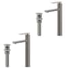 Front. GRANDJOY - Single Handle Vessel Bathroom Faucet with Pop-Up Drain, 12 in High-Arc Square Spout for Above Counter Sinks - Brushed Nickel.
