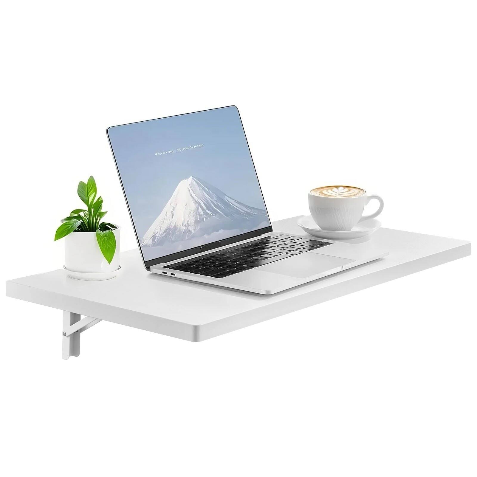 Glintex - Wall Mounted Folding Table 47.2×19.7 in Fold Down Floating Desk with Iron Bracket for Small Spaces Home Office - White