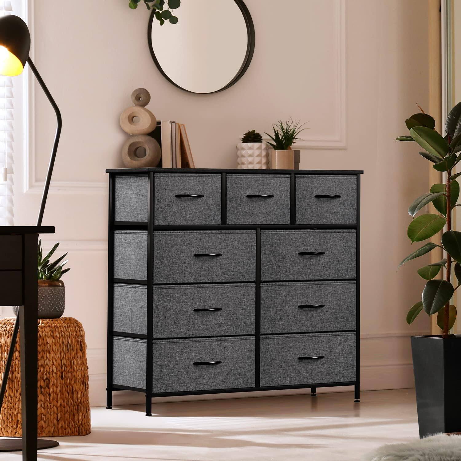 Angle. Sorbus - Sorbus 9 Drawers Dresser - Furniture Storage for Bedroom, Closet, and More - Steel Frame, Wood Top, Fabric Bins - Black.