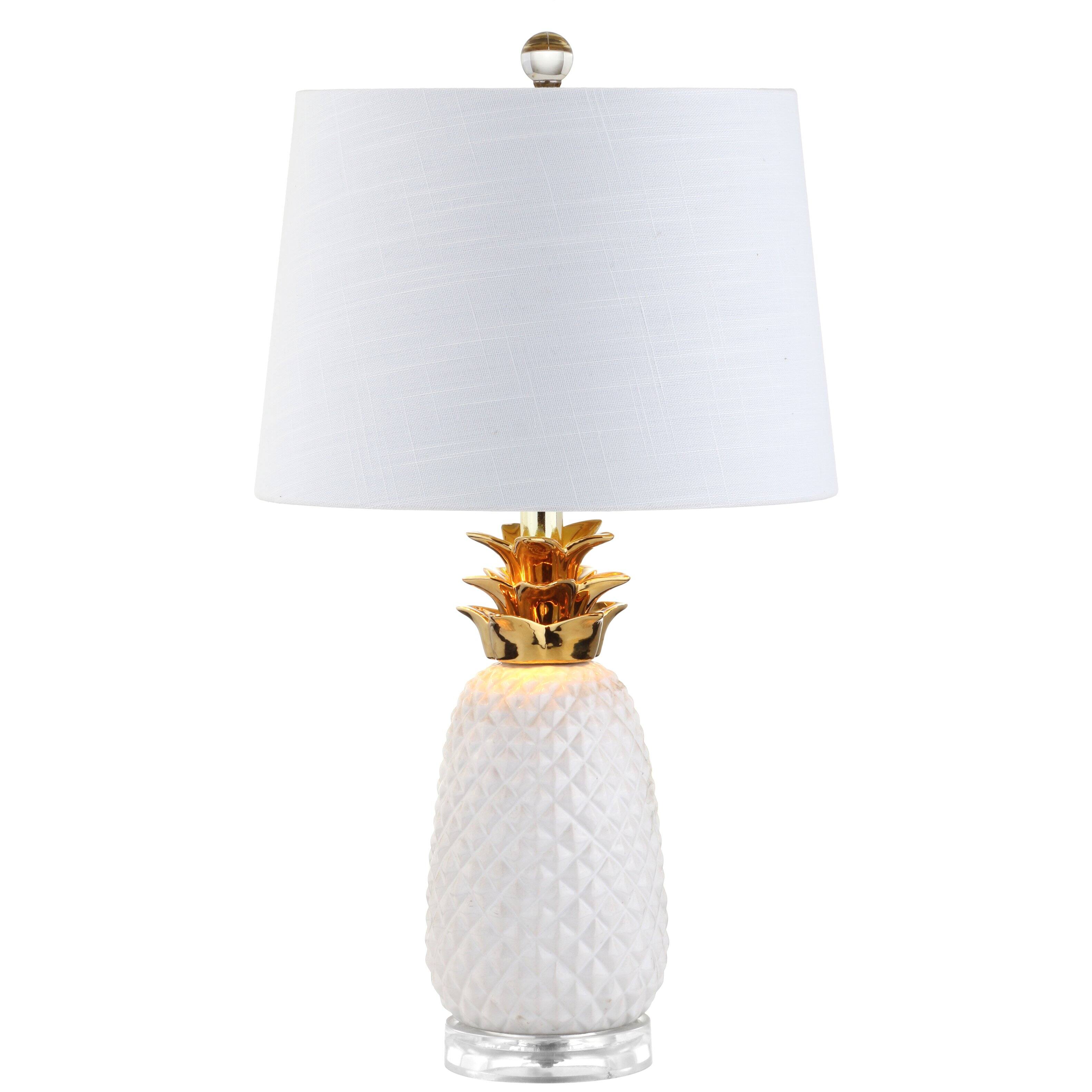 Front. Jonathan Y - Pineapple 23" Ceramic LED Table Lamp, White/Gold - White/Gold.