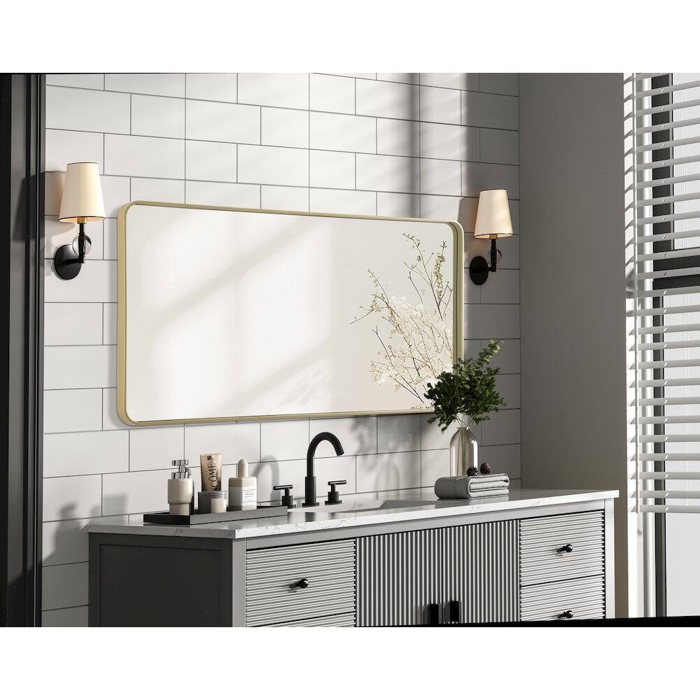 Alt View 2. Elegant Decor - Contour Metal Rectangle Mirror 30x60 in Brass - Brass.