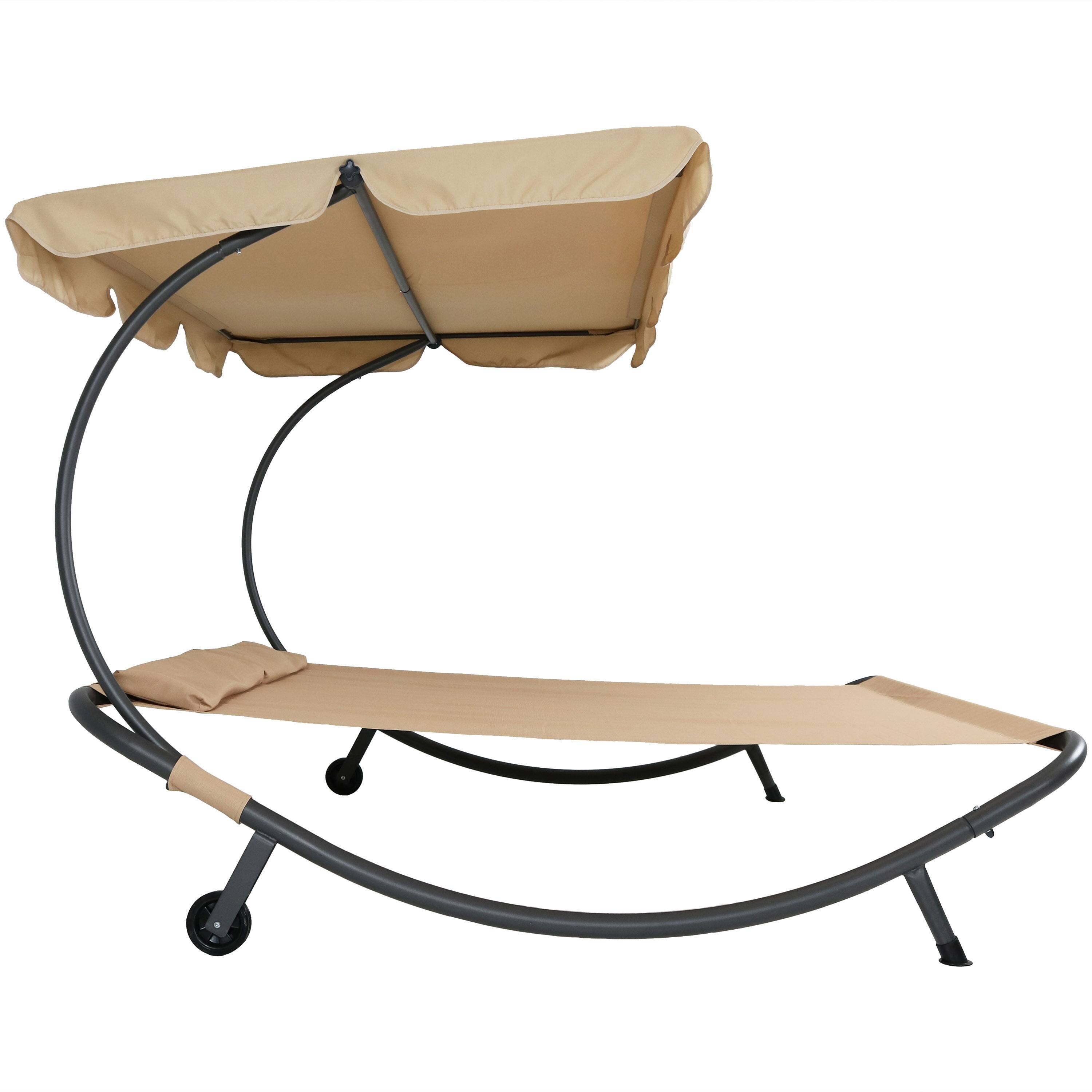 Alt View 5. Sunnydaze - Modern Fabric Double Chaise Lounge Bed with Canopy - Beige.