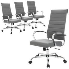 LeisureMod - Set of 4 Benmar Modern High Back Swivel Executive Office Chair with Adjustable Height and Chrome Finish Frame - Gray
