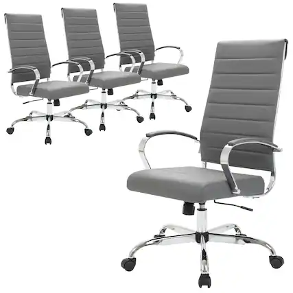 Front. LeisureMod - Set of 4 Benmar Modern High Back Swivel Executive Office Chair with Adjustable Height and Chrome Finish Frame - Grey.