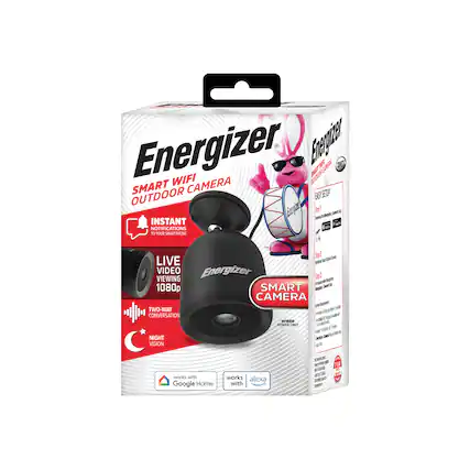 Energizer Smart WiFi Outdoor Camera
- Instant Notifications
- Live Video Viewing 1080p
- Two-Way Conversation
- Night Vision
- Works with Google Home and Alexa
- Wired Power Only