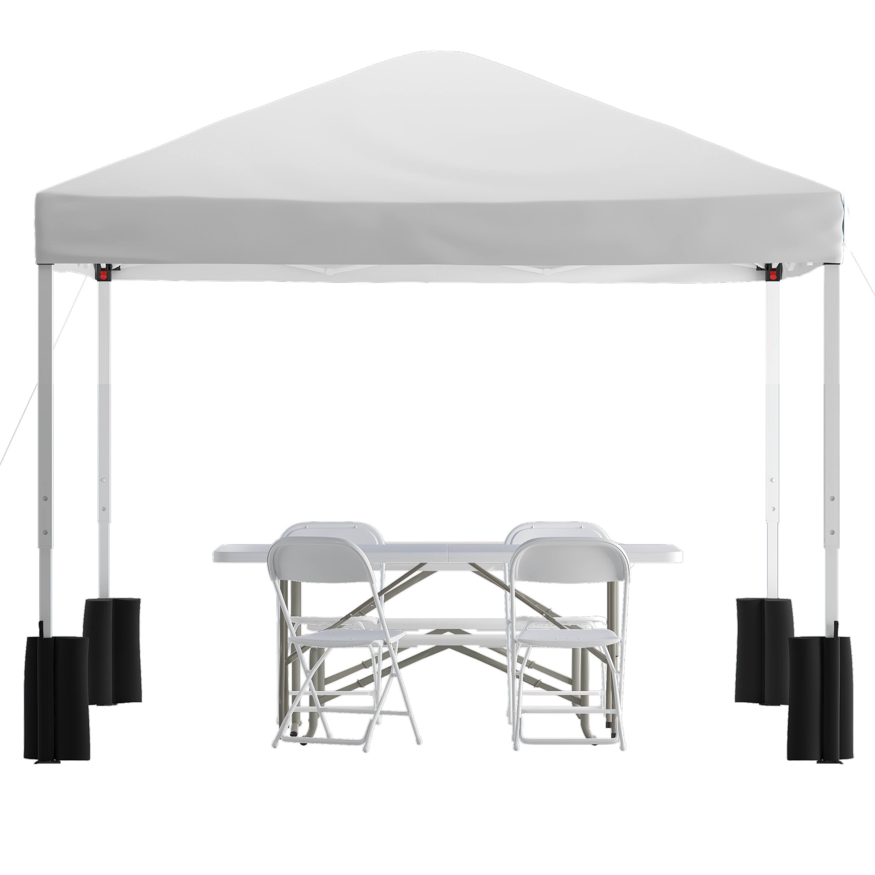 Alt View 1. Emma + Oliver - Outdoor Event/Tailgate Set with Pop Up Event Canopy with Wheeled Case, Bi-Fold Table and 4 Folding Chairs - White.