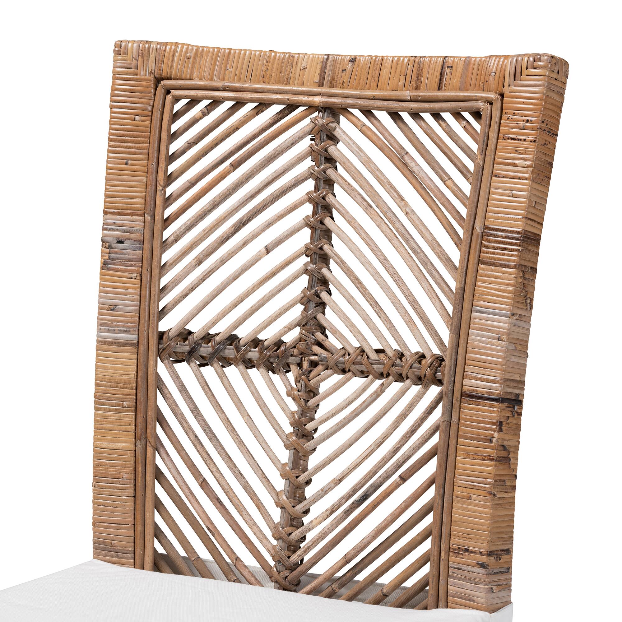 Alt View 1. bali & pari - Laluna Modern Bohemian Natural Rattan and Mahogany Dining Chair with Cushion - Greywashed/White.