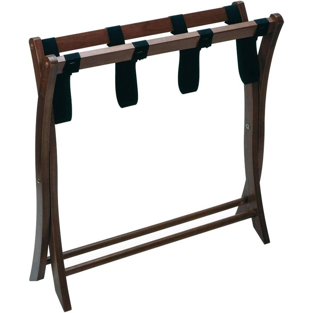 Angle. Hivvago - Solid Wood Folding Luggage Rack in Medium Brown Finish with Black Nylon Straps - Brown.