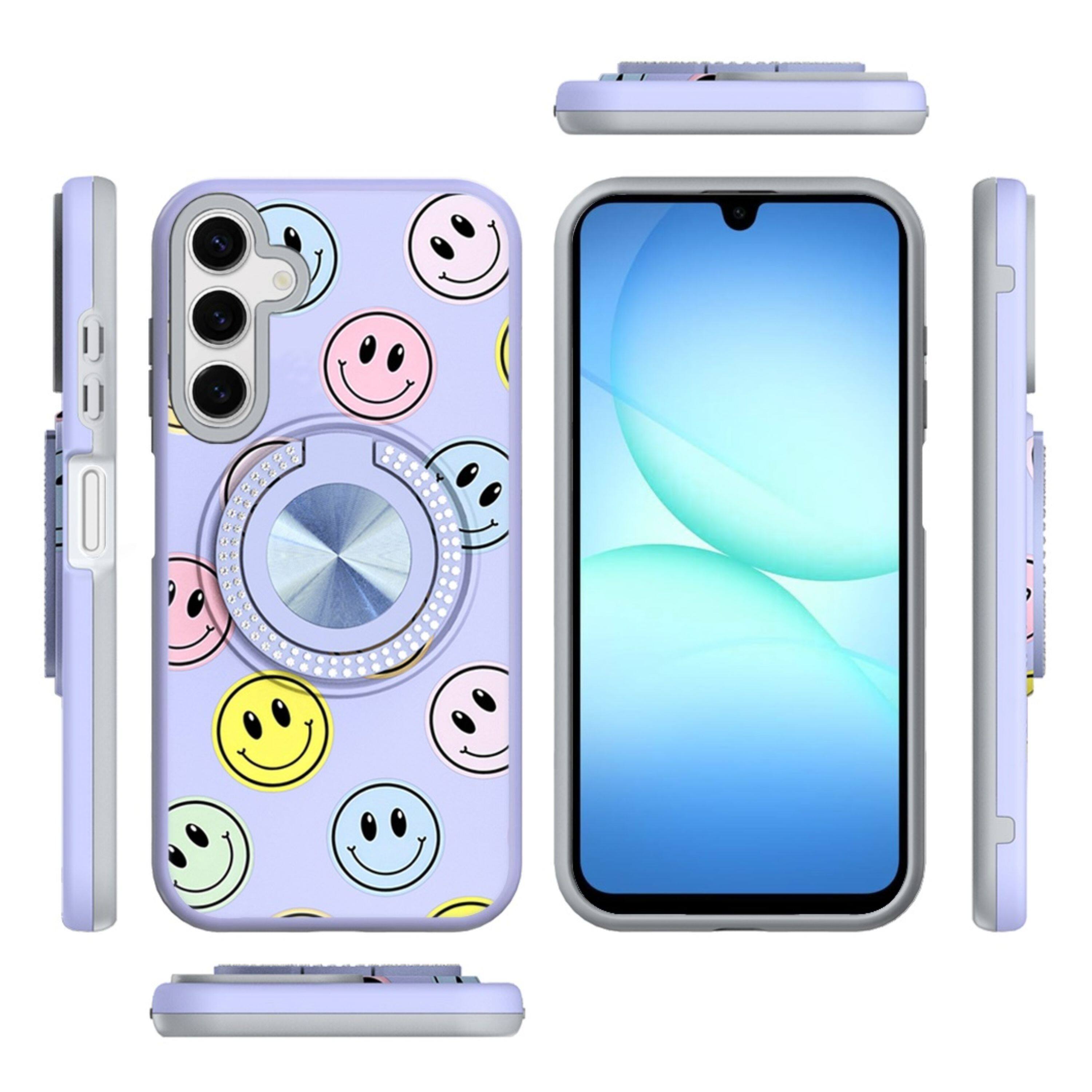 Left. Kitcheniva - Printed Design Case With 360 Rotating Stand Tempered Glass For Samsung Galaxy A17 5G Smiley - Multicolor.