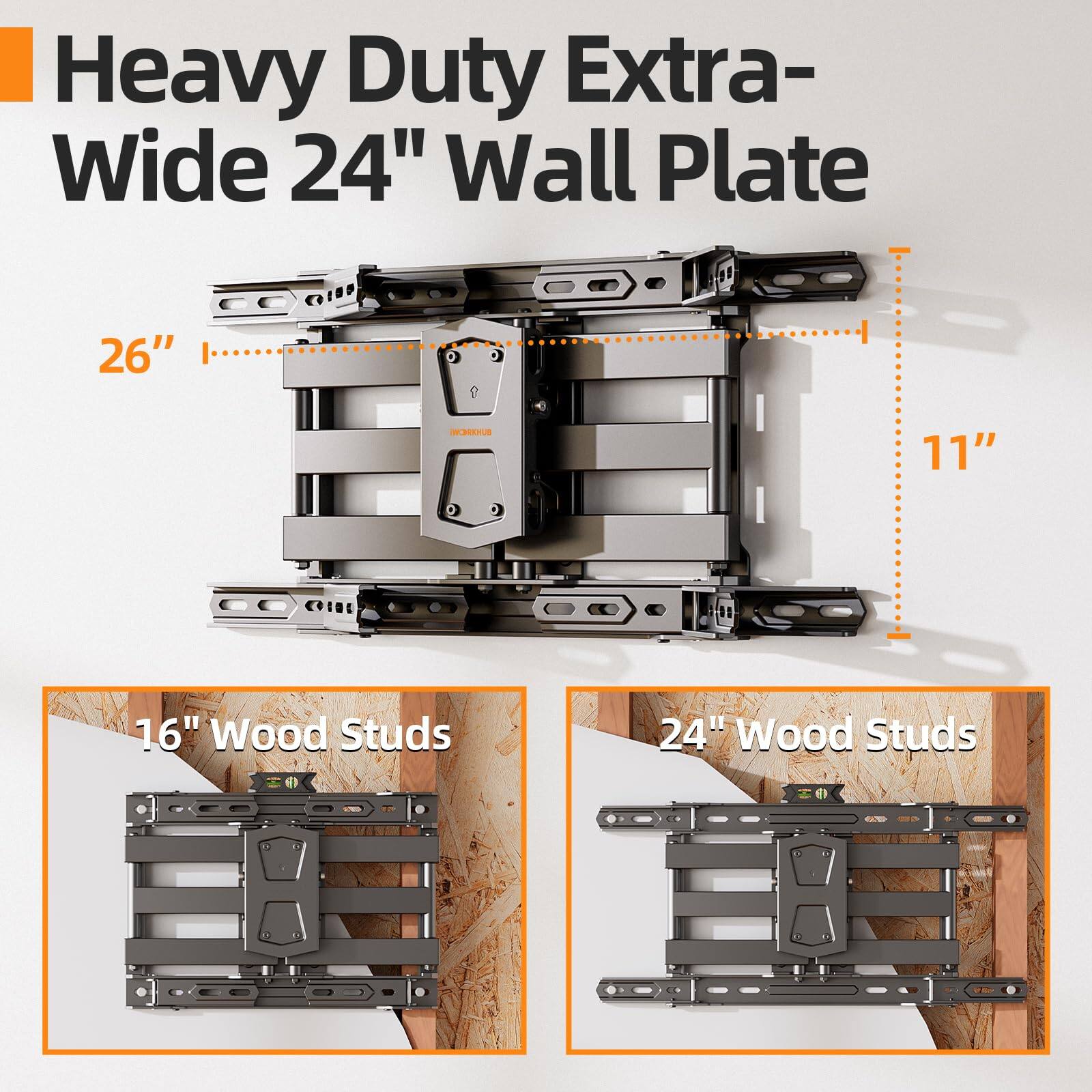 Heavy Duty Extra-Wide 24" Wall Plate

26"  
11"  
16" Wood Studs  
24" Wood Studs