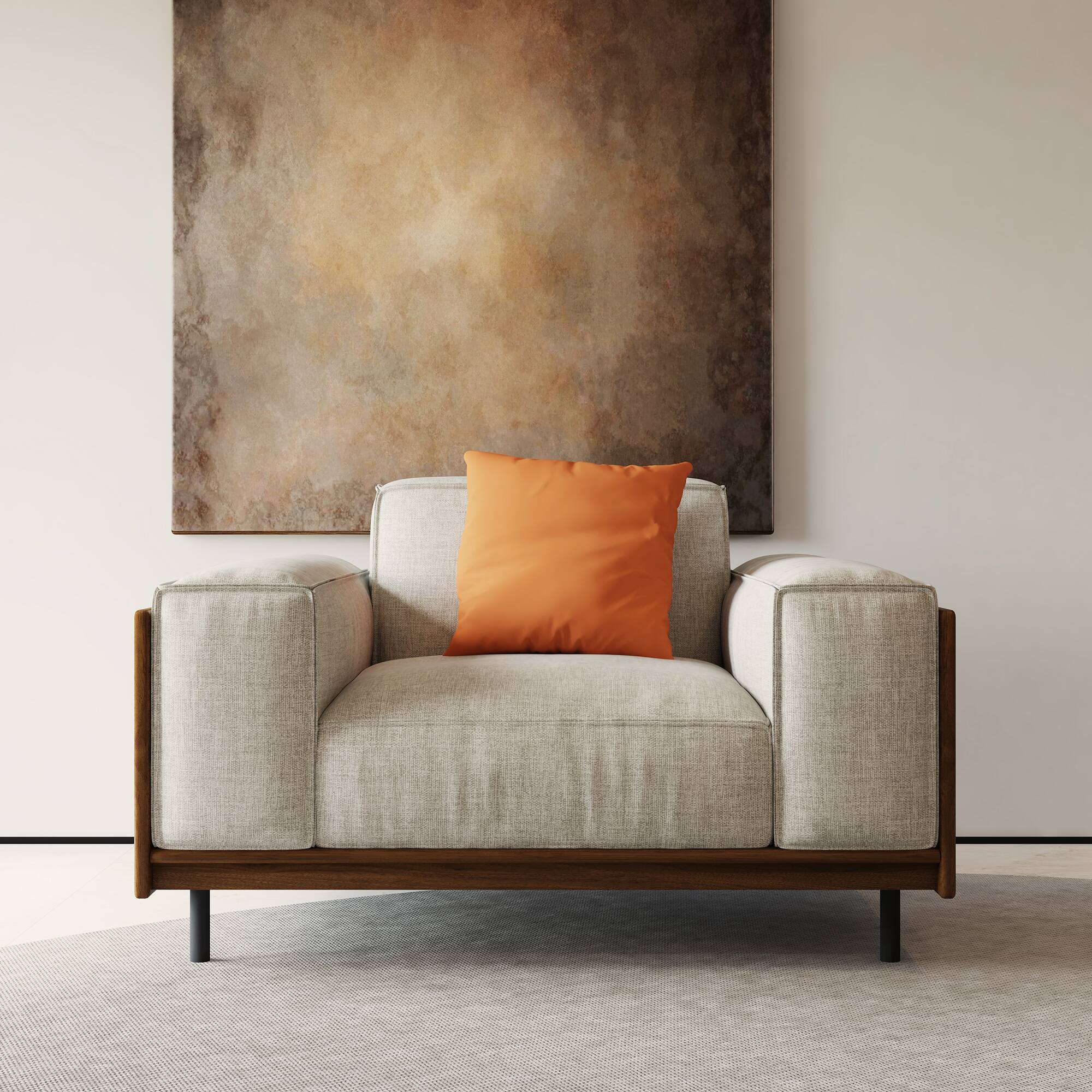 Left. luck idea - Modern Fabric Sofa with Solid Wood Frame, Breathable Cotton-Linen Upholstery, High-Density Foam Cushions, Metal Legs - Gray 1-Seat.