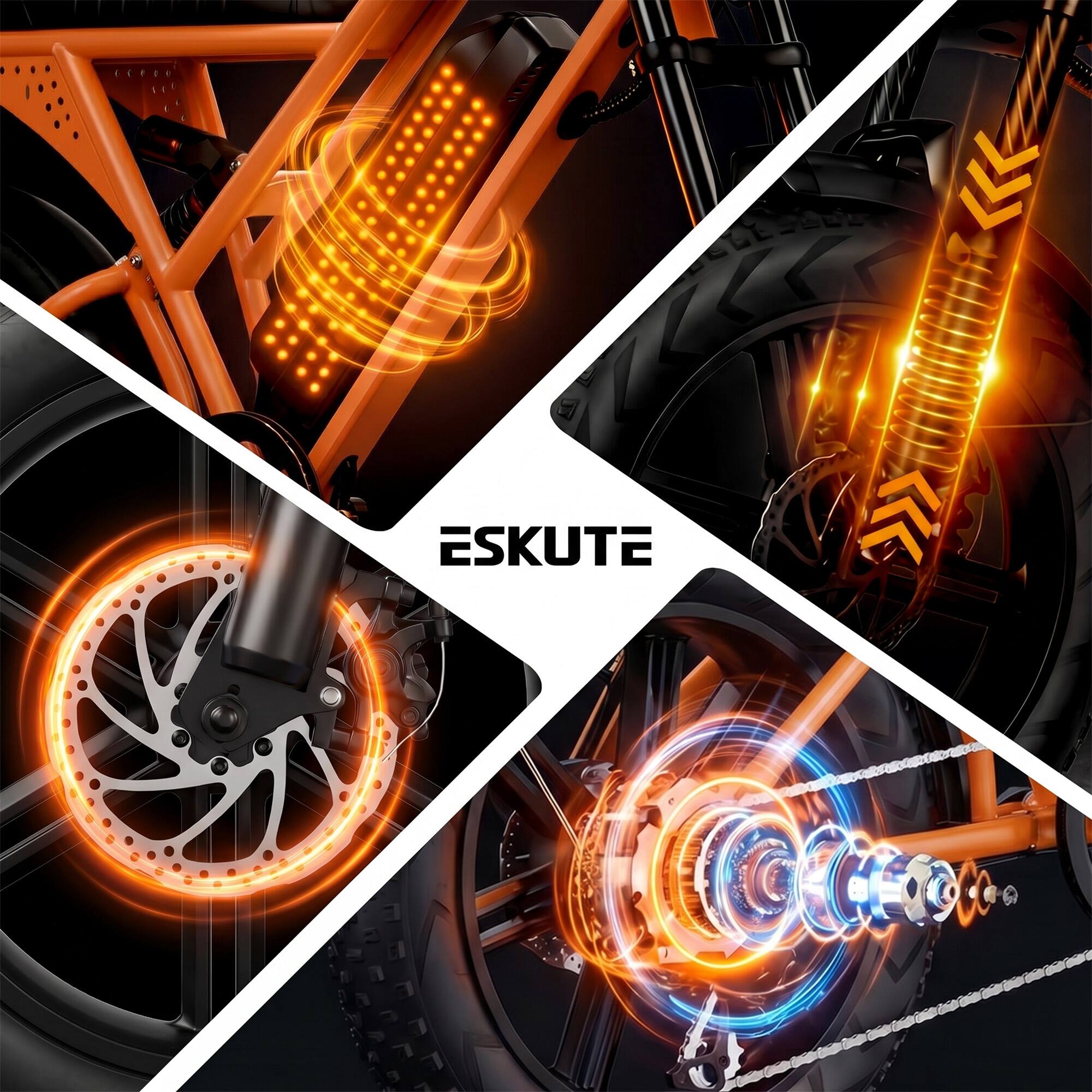 Alt View 2. Eskute - 16" Fat Tires Electric Bike - 1500W Peak Motor, Up to 60-Mile Range, Dual Suspension - Orange.