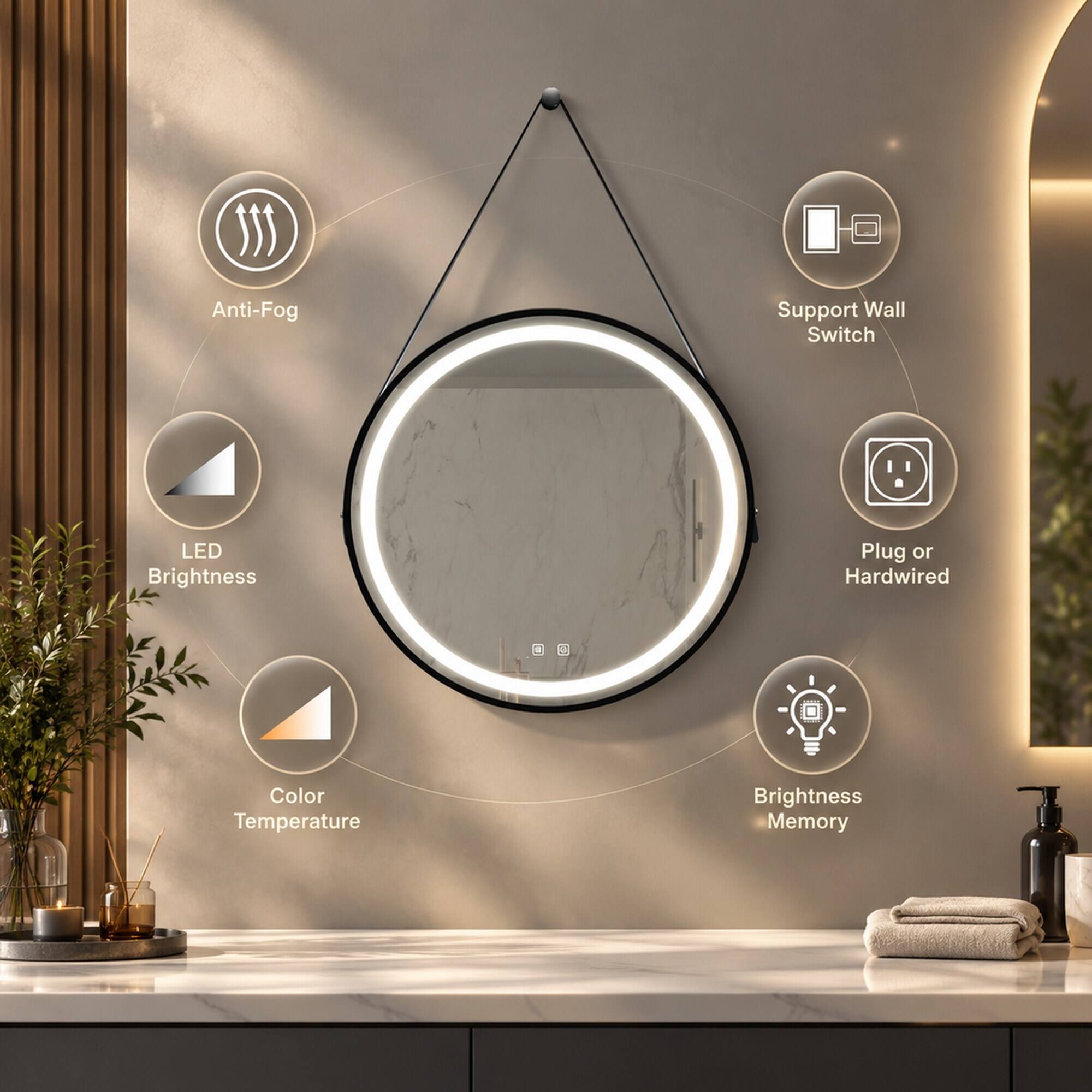 RYHNUYNE 32 in LED Bathroom Vanity Mirror, Black Aluminum Frame ...