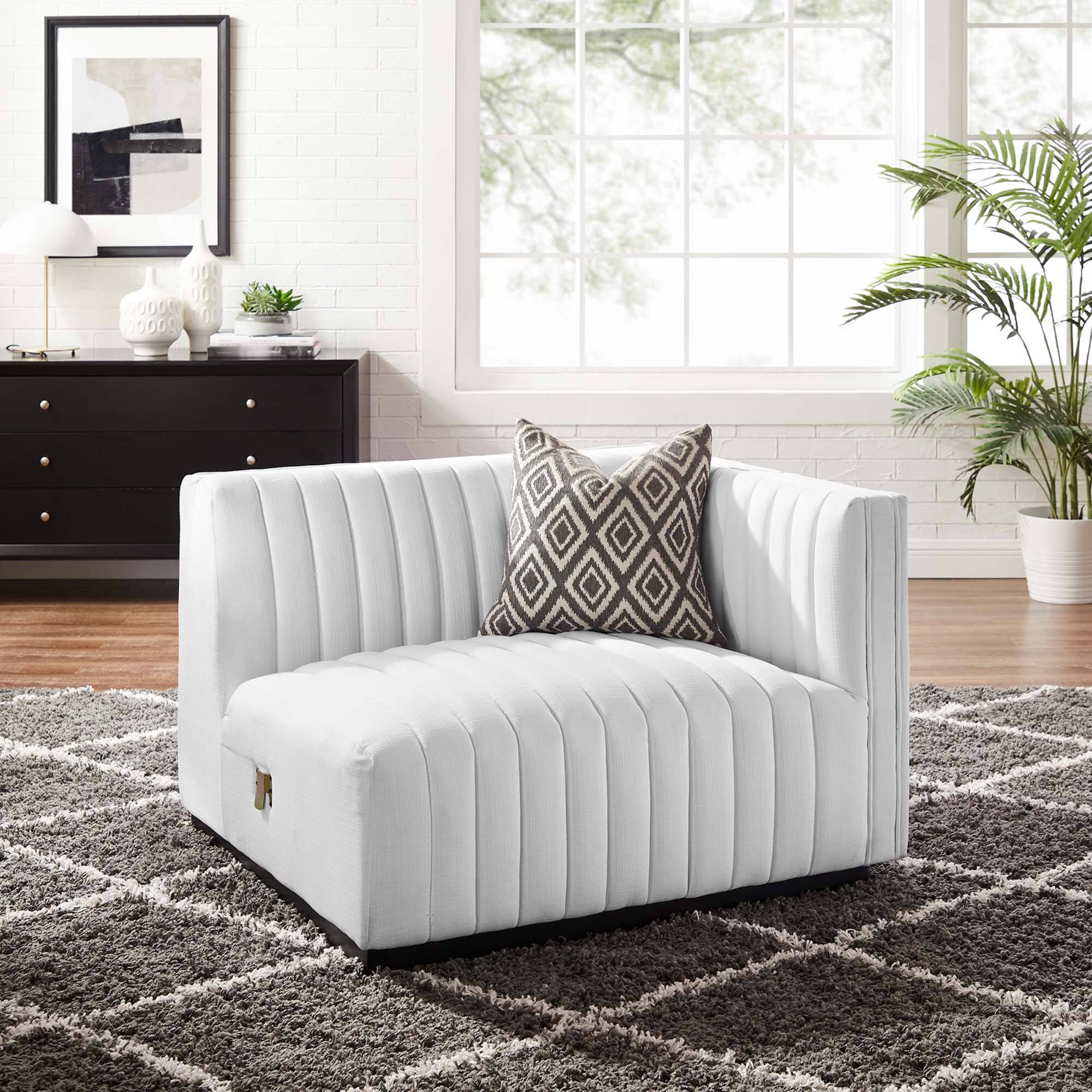 Alt View 5. Modway - Conjure Channel Tufted Upholstered Fabric Right-Arm Chair by Modway - Black White.