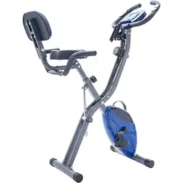 Akoasm - Upright and Recumbent Folding Exercise Bike with 16-Level Adjustable Resistance, Arm Bands and Backrest - Blue