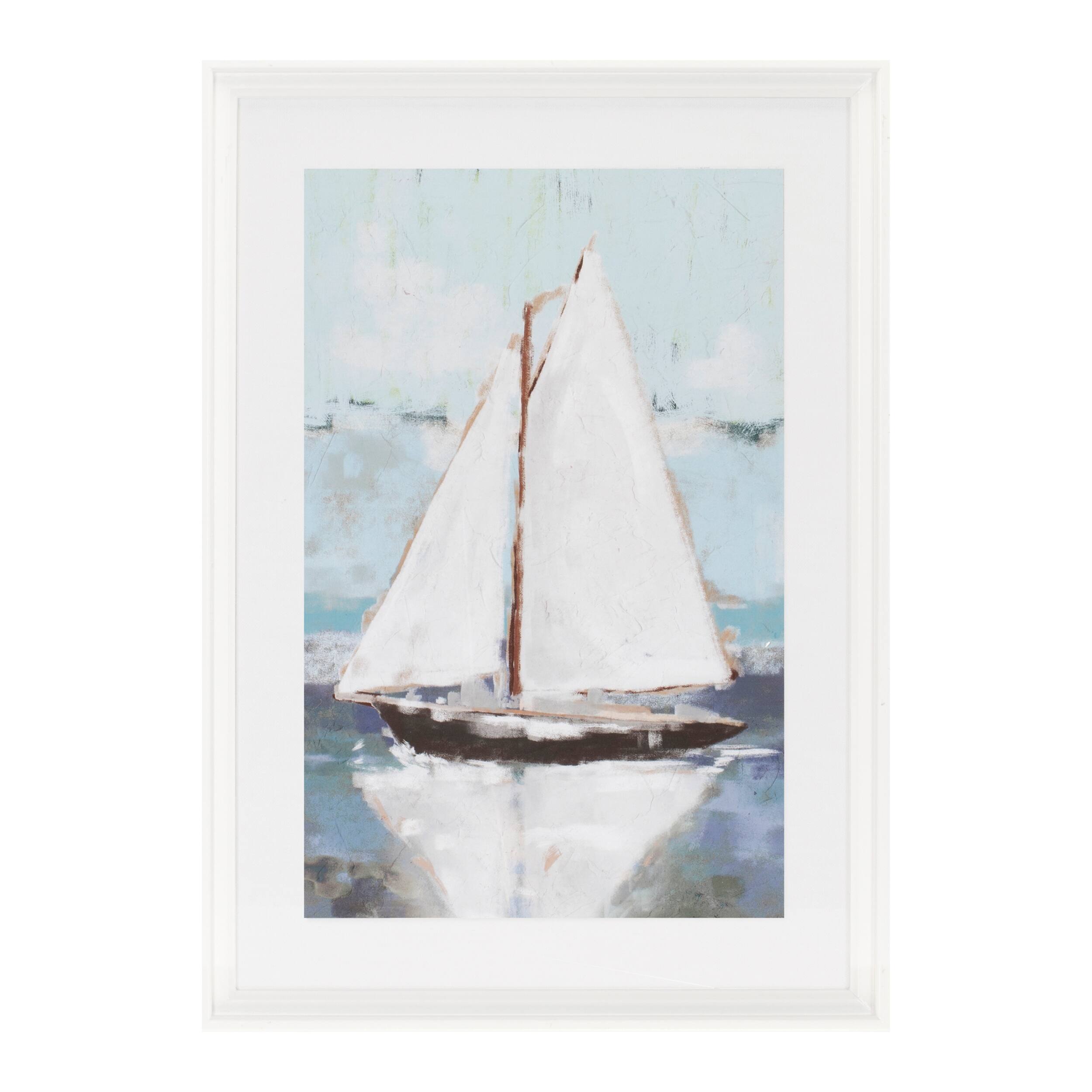 Left. BreeBe - Framed Sail Boat Print (Set of 2) - Blue, White.