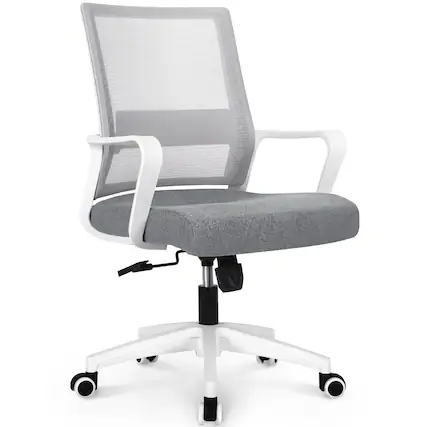Front. Neo Chair - Ergonomic Mesh Office Chair, Mid Back Desk Chair with Lumbar Support, Adjustable Swivel Wheels - Gray.