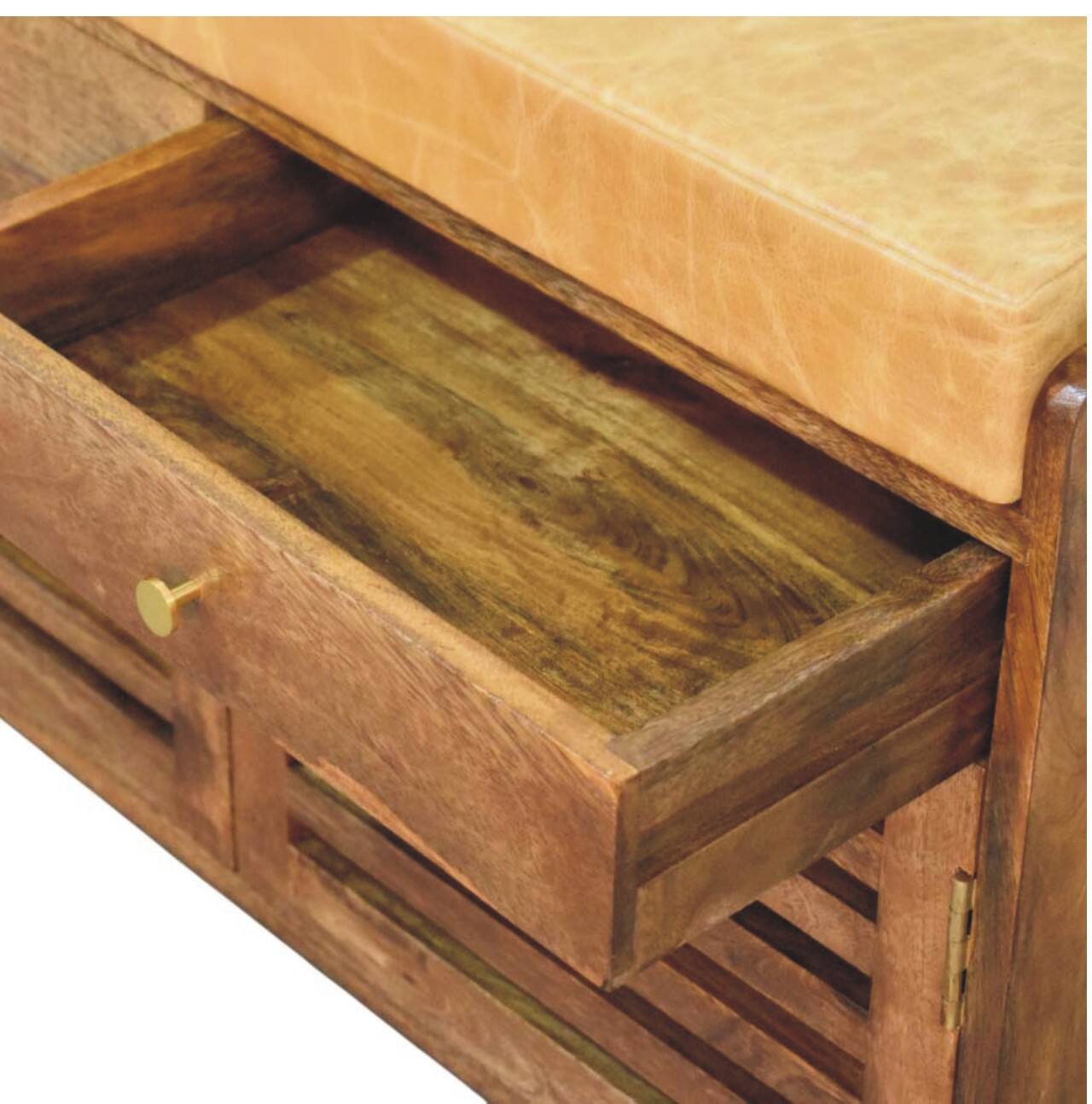 Alt View 2. Artisan Furniture - Artisan Furniture Solid Wood Bola Shoe Storage Bench, 2 Drawers, 4 Shelves, Orange and Brown - Orange And Brown.