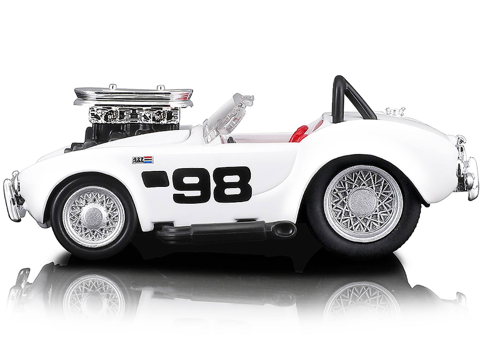 Alt View 1. Muscle Machines - 1964 Shelby Cobra #98 White with Red Interior 1/64 Diecast Model Car by Muscle Machines.