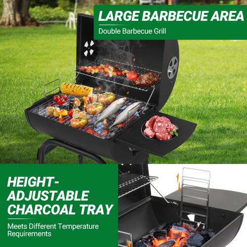 LARGE BARBECUE AREA  
Double Barbecue Grill  

HEIGHT-ADJUSTABLE CHARCOAL TRAY  
Meets Different Temperature Requirements