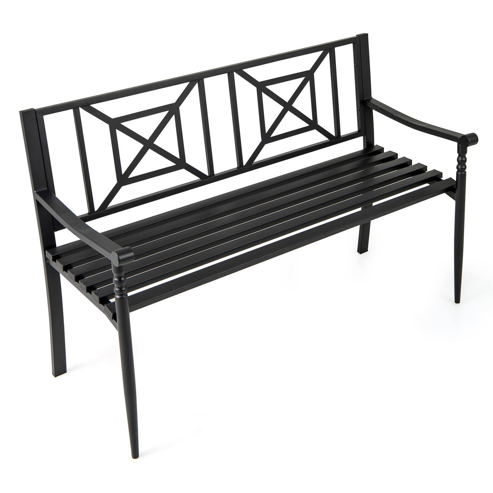 Alt View 9. Gymax - Gymax 51'' Metal Bench Slatted Garden Bench for 2-3 People Patio Park-Style Loveseat - Black.