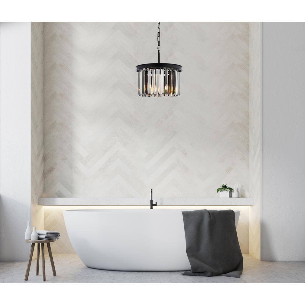 Alt View 2. Urban Classic - Sydney 3 light Matte Black Pendant Silver Shade (Grey) Royal Cut Crystal - Matte Black.