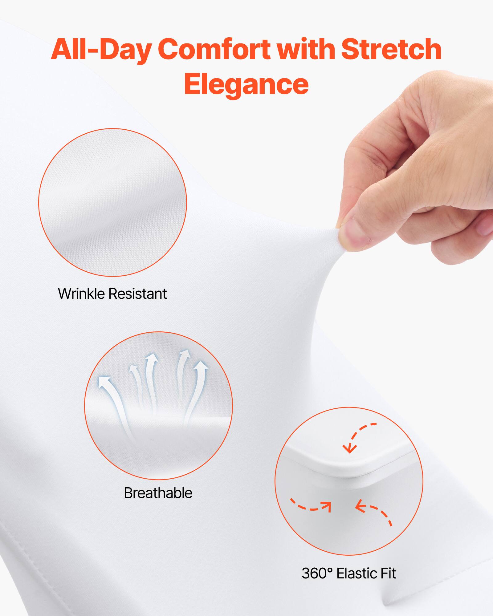 All-Day Comfort with Stretch Elegance

- Wrinkle Resistant
- Breathable
- 360° Elastic Fit