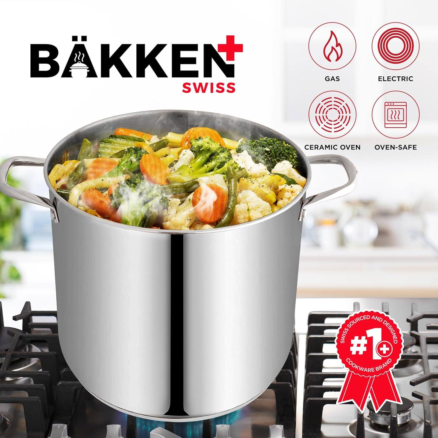 BÄKKEN SWISS

GAS  
ELECTRIC  
CERAMIC OVEN  
OVEN-SAFE  

#1 COOKWARE BRAND  
SWISS SOURCED AND DESIGNED