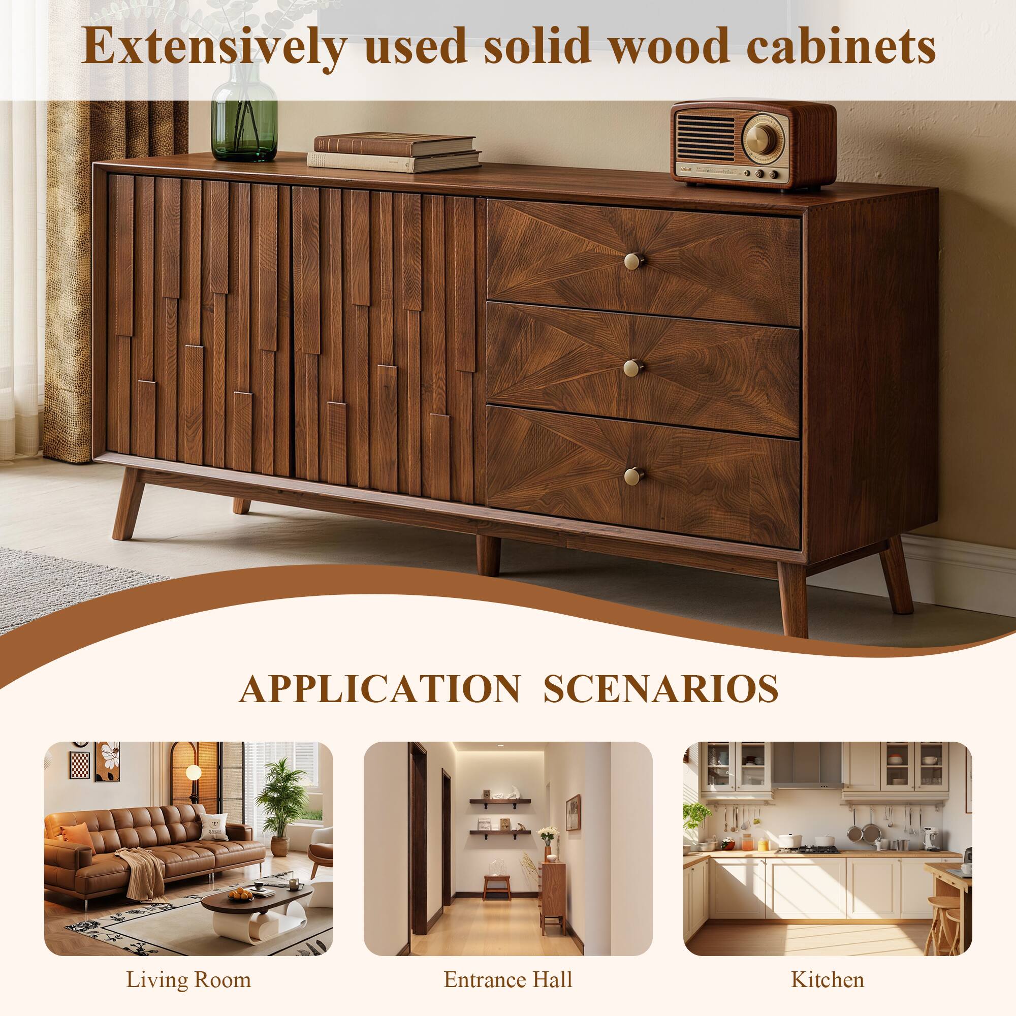 Extensively used solid wood cabinets

APPLICATION SCENARIOS

Living Room
Entrance Hall
Kitchen
