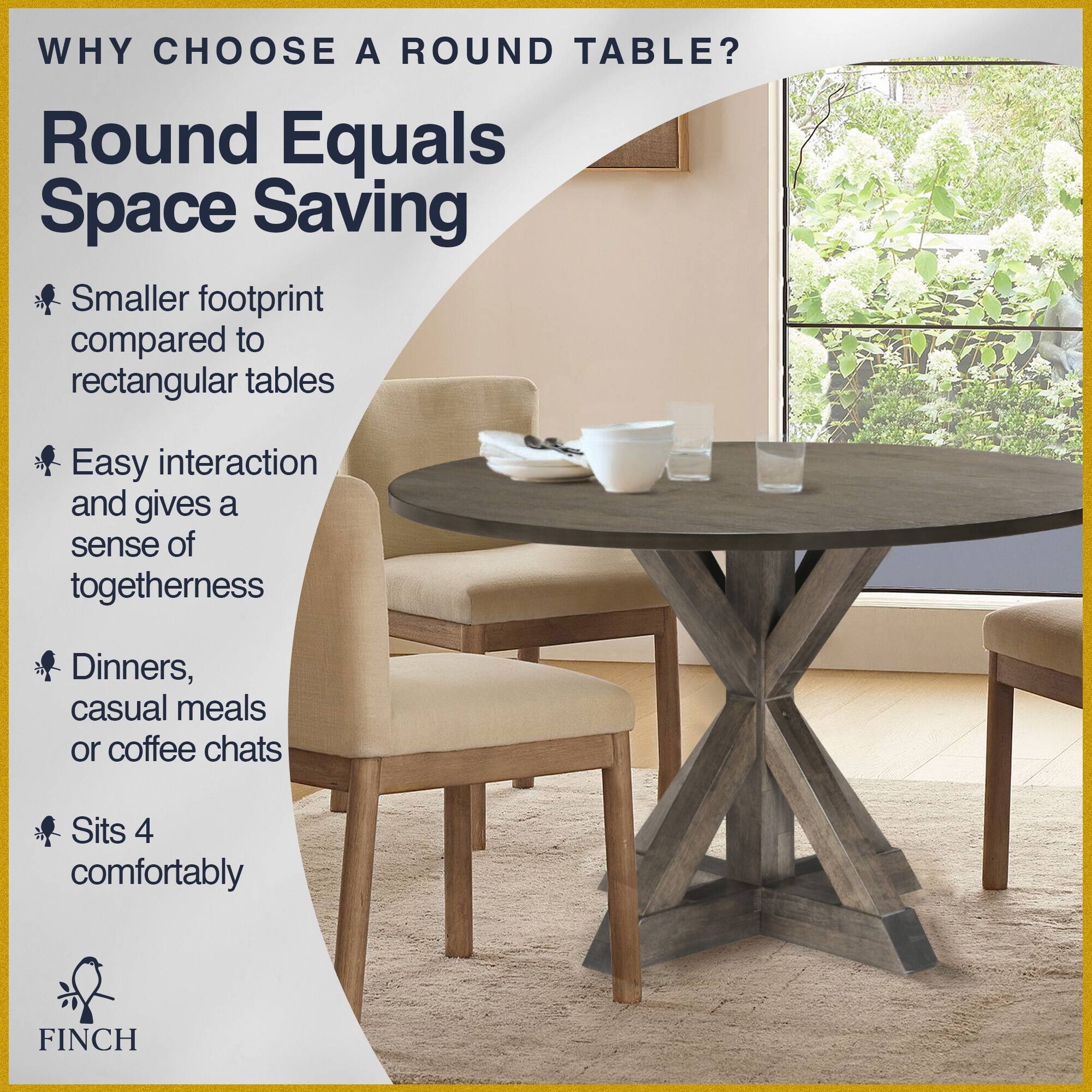 Alt View 13. Finch - Alfred Round Modern Farmhouse Rubberwood Table - Rustin Brown.