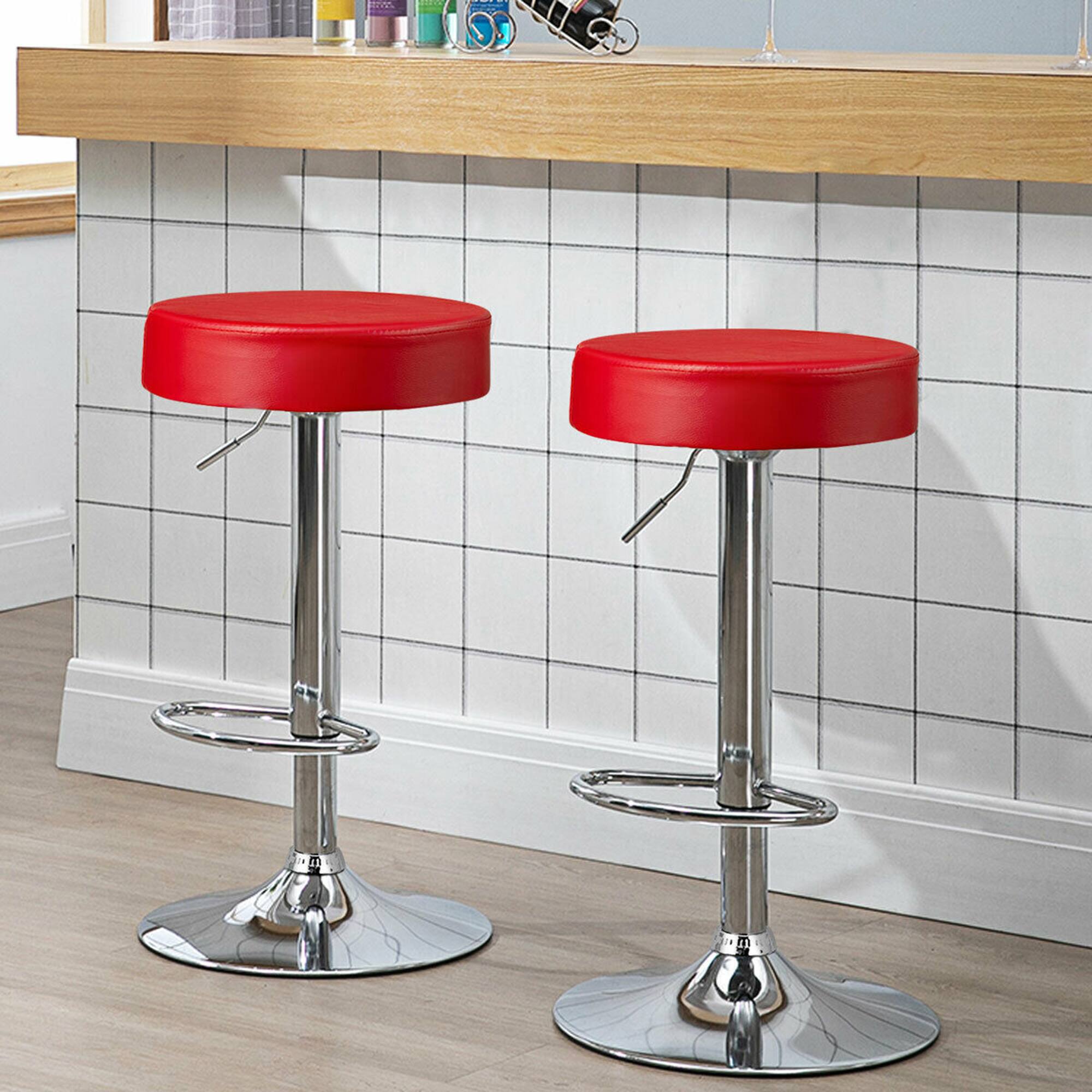 Alt View 2. Gymax - Gymax 2PCS Adjustable Swivel Bar Stool PU Leather Kitchen Counter Bar Chairs Red - Red.