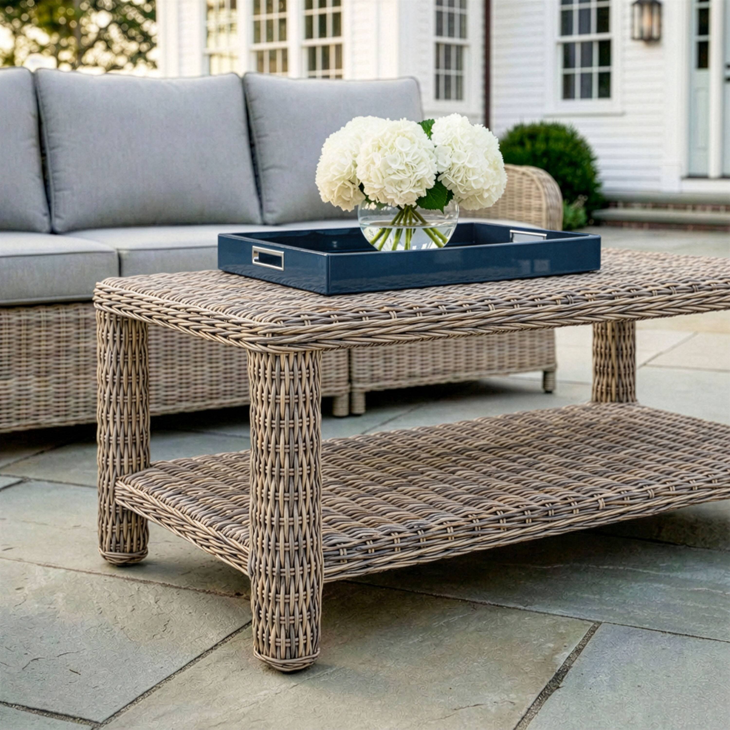 Alt View 1. Martha Stewart - Lily Pond Indoor-Outdoor Patio Coffee Table with Lower Storage Shelf - Weathered Gray.