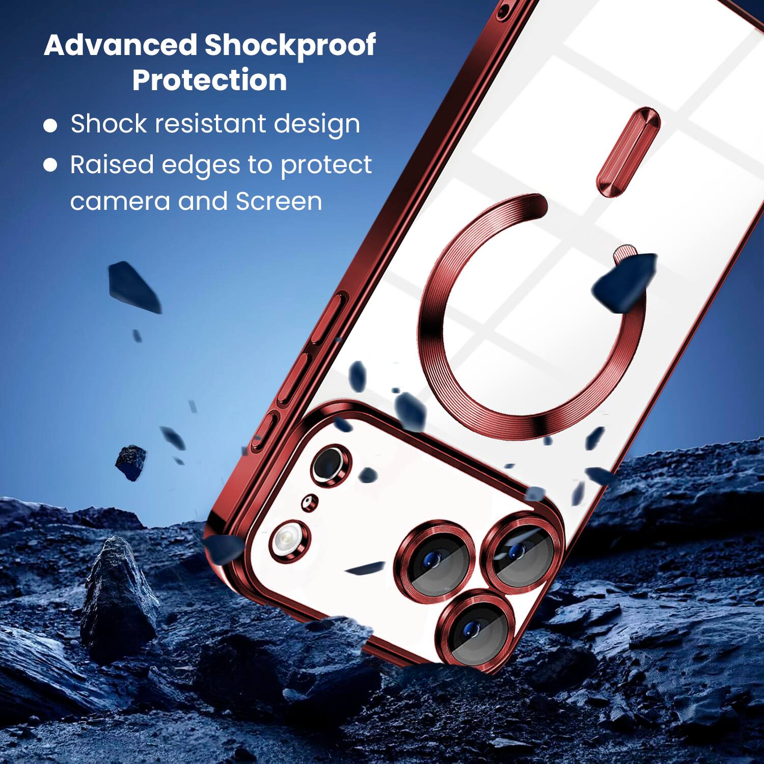 Advanced Shockproof Protection

- Shock resistant design
- Raised edges to protect camera and screen