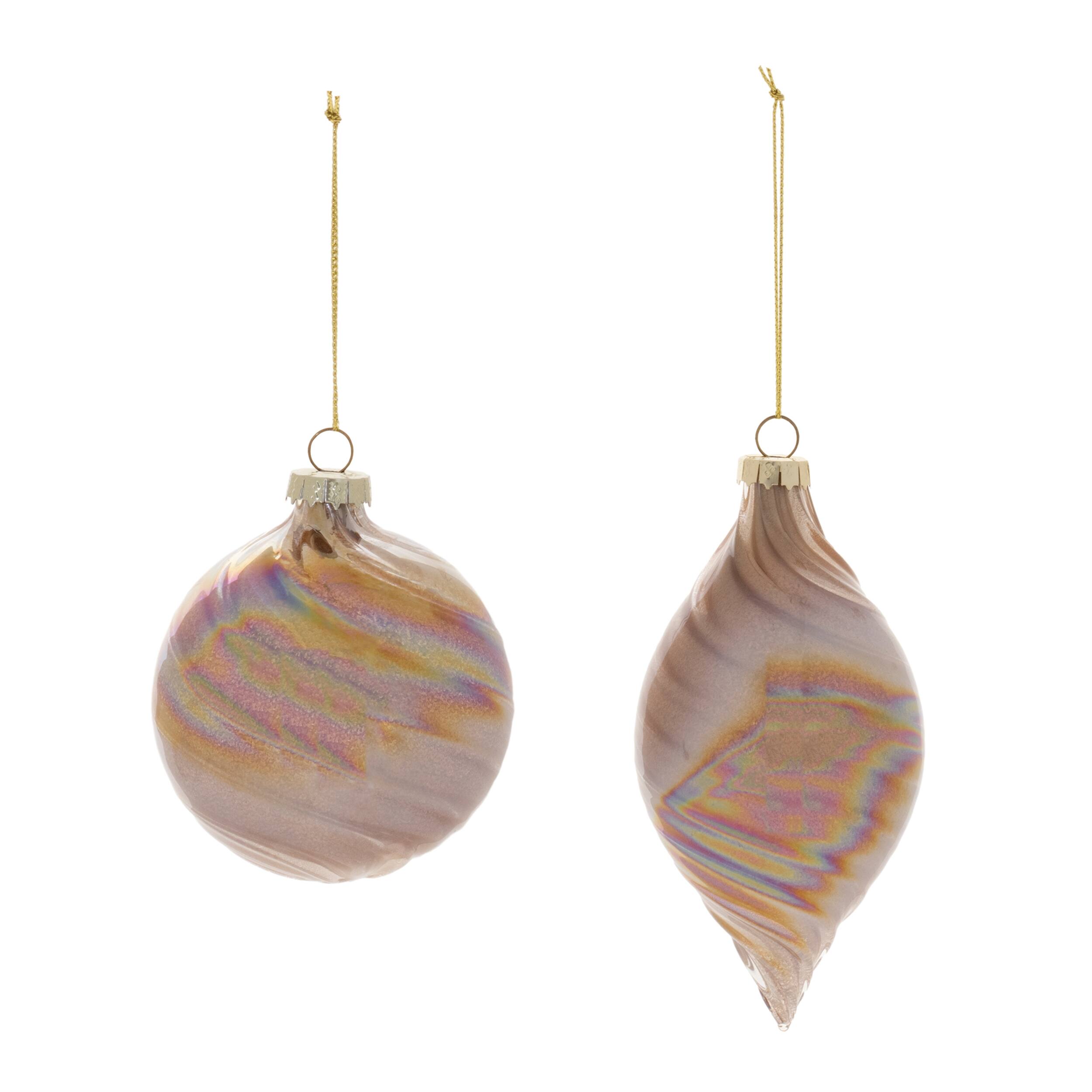 Left. BreeBe - Iridescent Swirl Glass Ornament (Set of 12) - Gold.