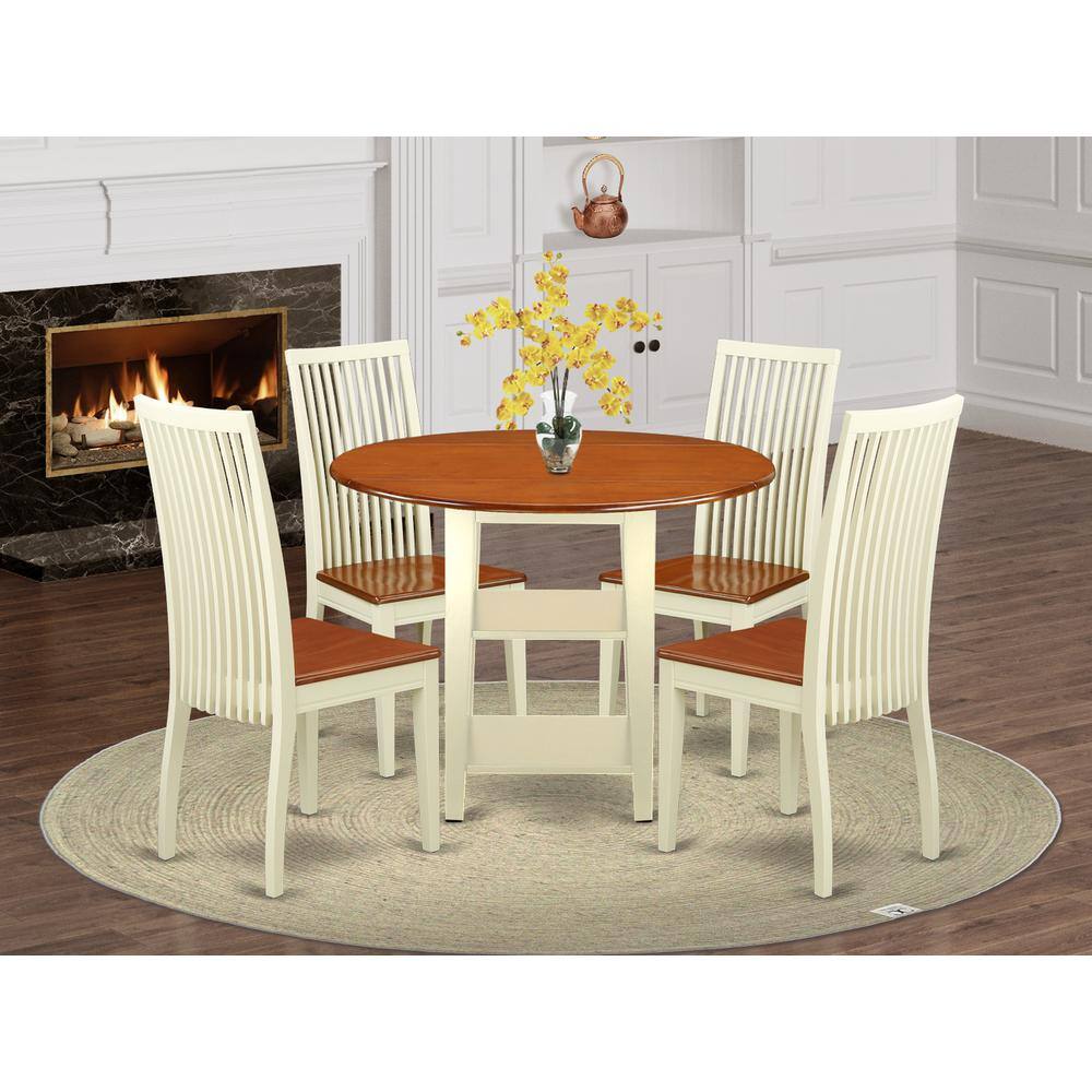 Back. East West Furniture - Dining Room Set Buttermilk & Cherry - Brown.