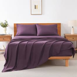 MarCielo - 3/4 Pcs Soft Solid & Embroidery Bed Sheets Set - Dark Purple