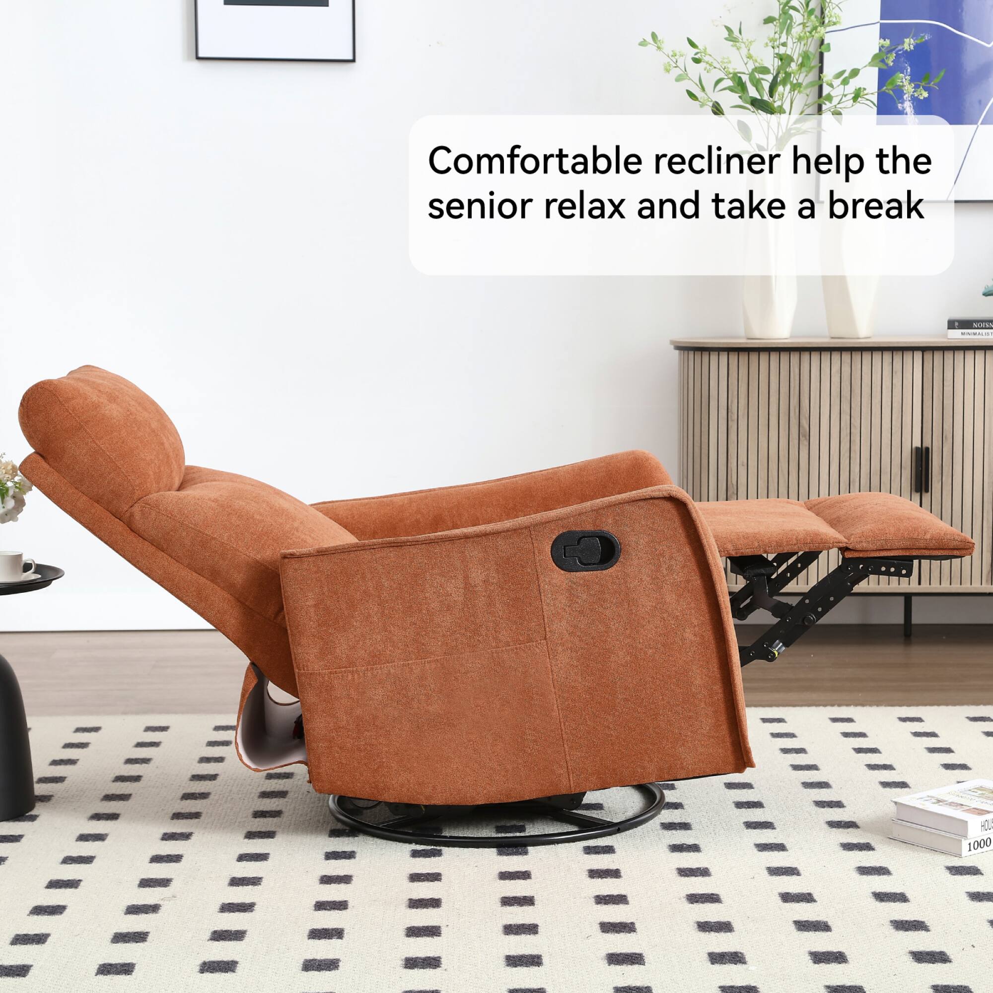 Comfortable recliner helps the senior relax and take a break.