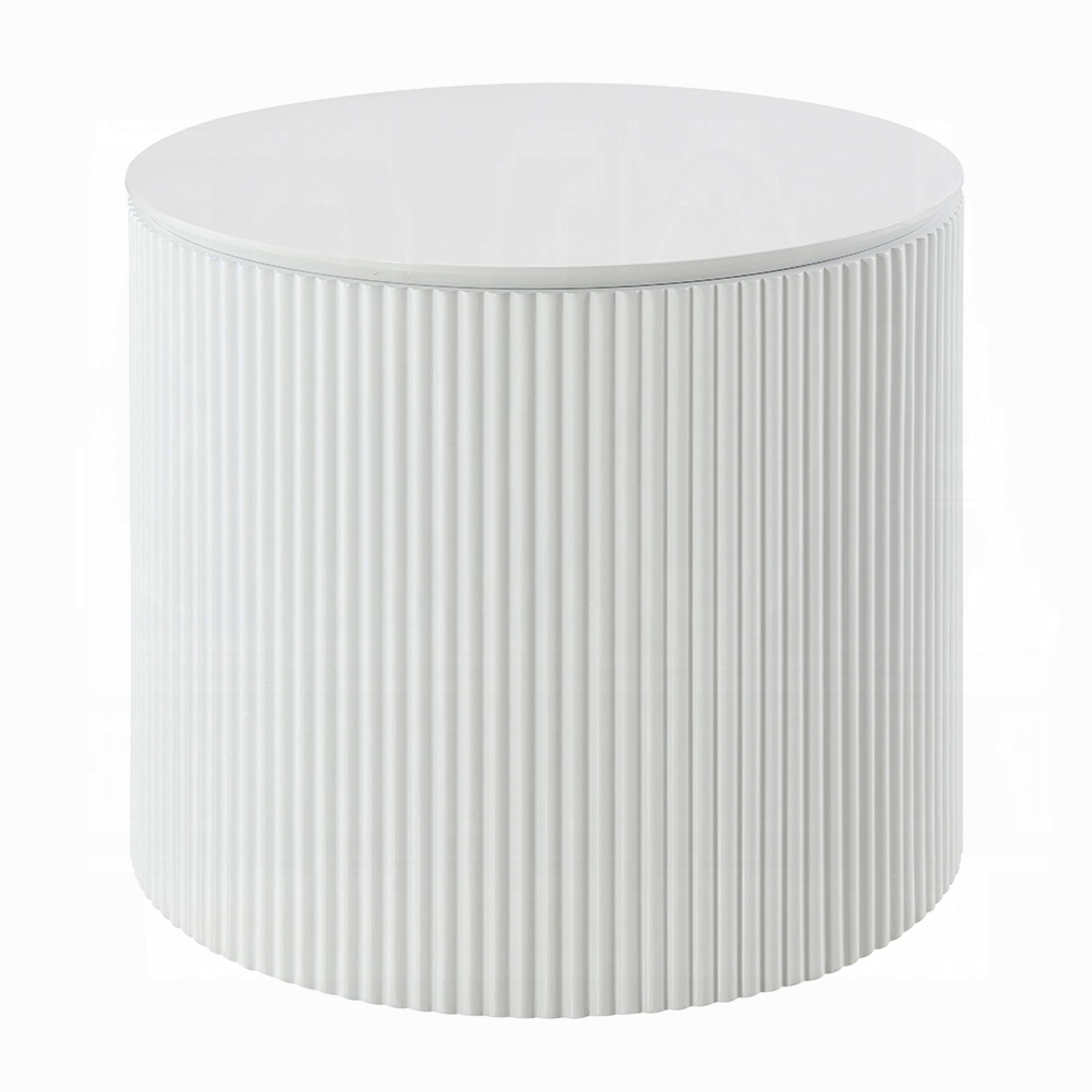 Alt View 1. Manhattan Lane - Del Modern Side End Table, 22 Inch Round Top, Glossy White Ribbed Base - Glossy White.