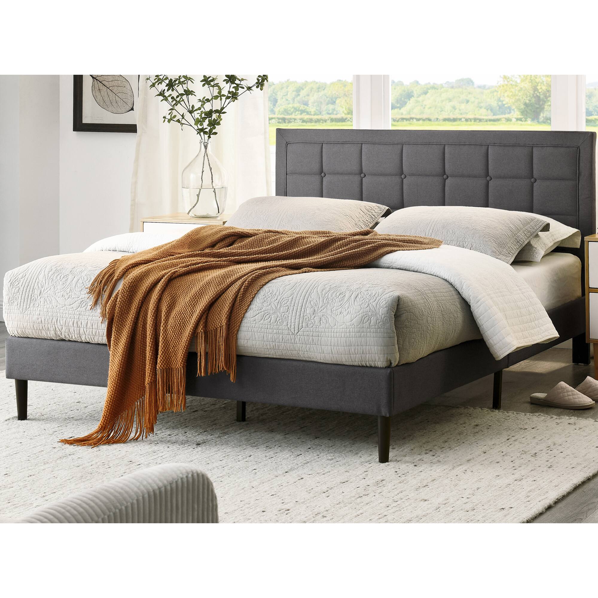 Decoro - Mornington Upholstered 2.0 Platform Bed w/ Metal Frame, Light Grey, Full - Gray