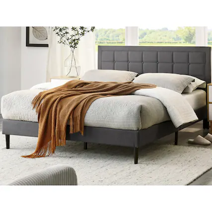 Front. Decoro - DeCoro Mornington Upholstered 2.0 Platform Bed w/ Metal Frame, Light Grey, Full - Grey.