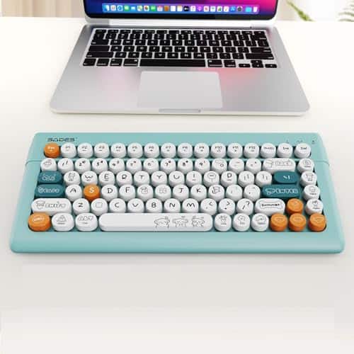 Earthley Blooms - Wireless For Ipads Tablet Pc Laptop Desktop Smart Phone Cute Typewriter Style Computer Keyboards With Round - Retro Blue Colorful Computer Keyboards