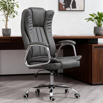 Front. GOODSILO - Ergonomic Executive Office Chair with Padded Flip-Up Armrests and Height-Adjustable Tilt Function - Gray.