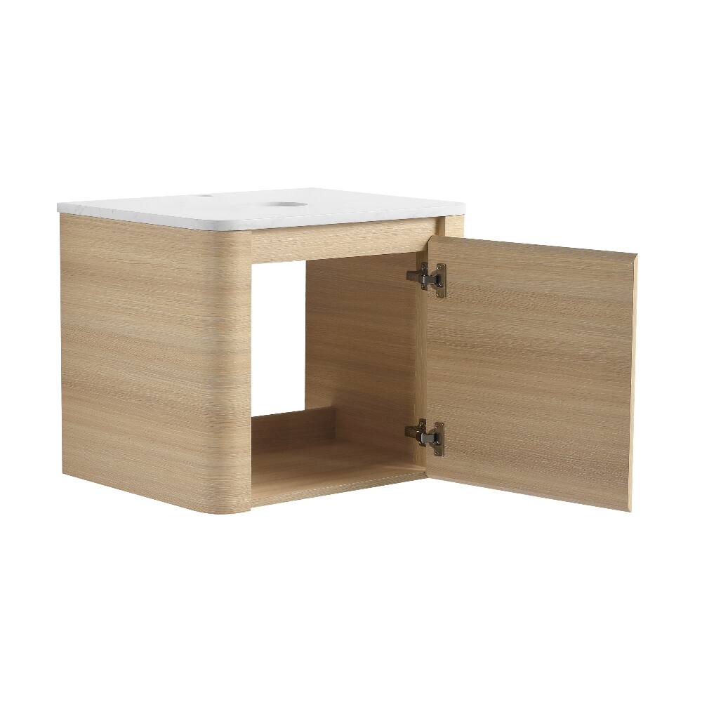Alt View 6. Loheer - Loheer 24 inch wall mounted bathroom vanity American White Oak floating vanity base without sink - American White Oak.