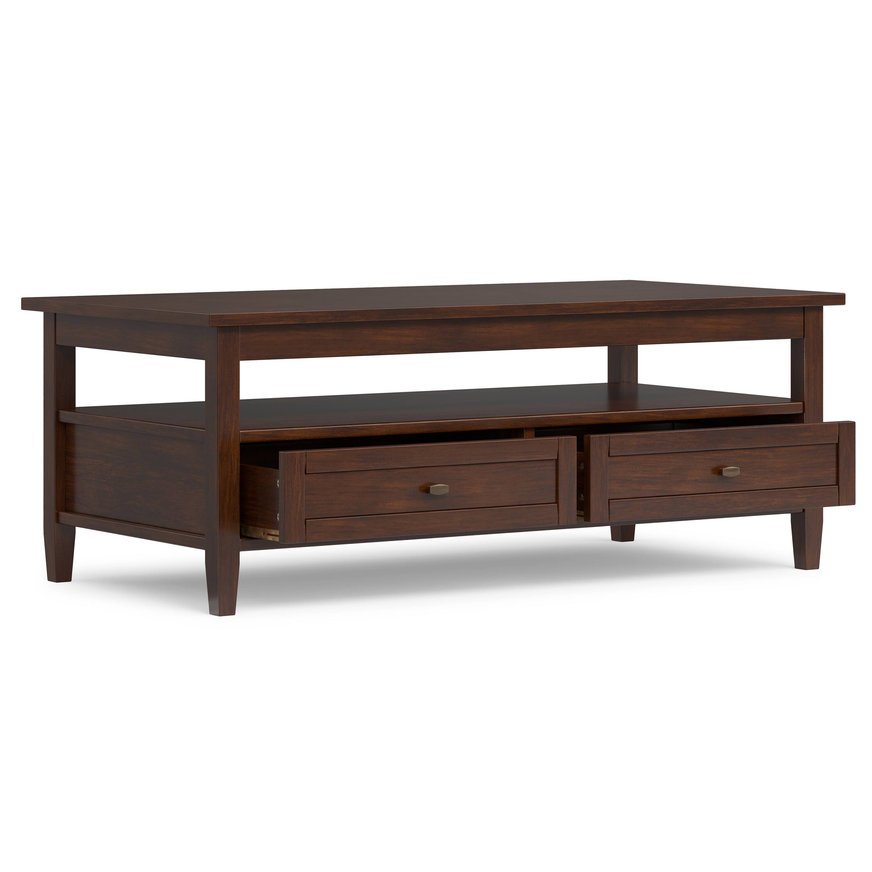 Back. Simpli Home - Warm Shaker Solid Wood 48 inch Wide Transitional Coffee Table in Russet Brown - Russet Brown.