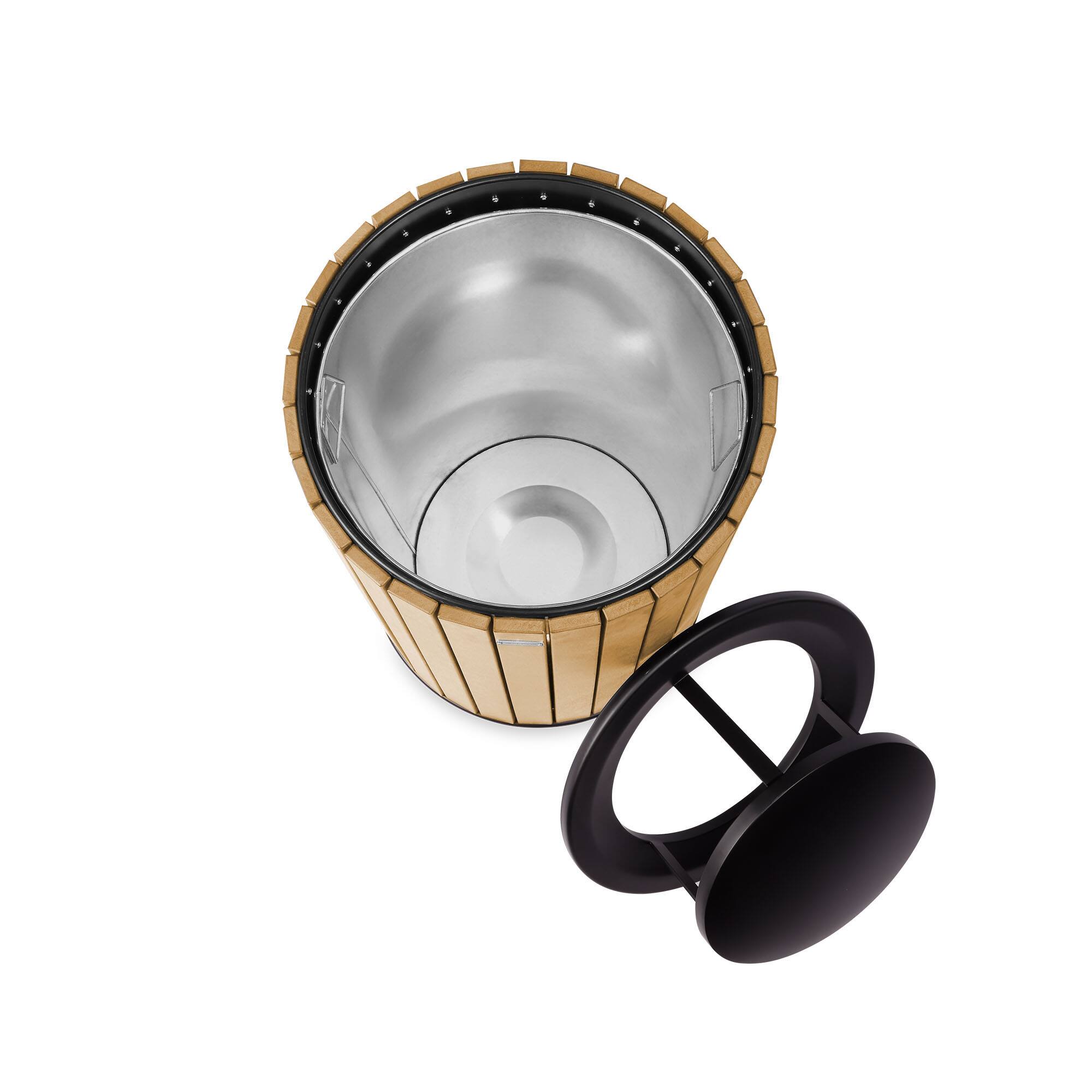 Back. Alpine Industries - 32 Gallon Outdoor Trash Can with Slatted Panels and Rain Bonnet Lid - Cedar.